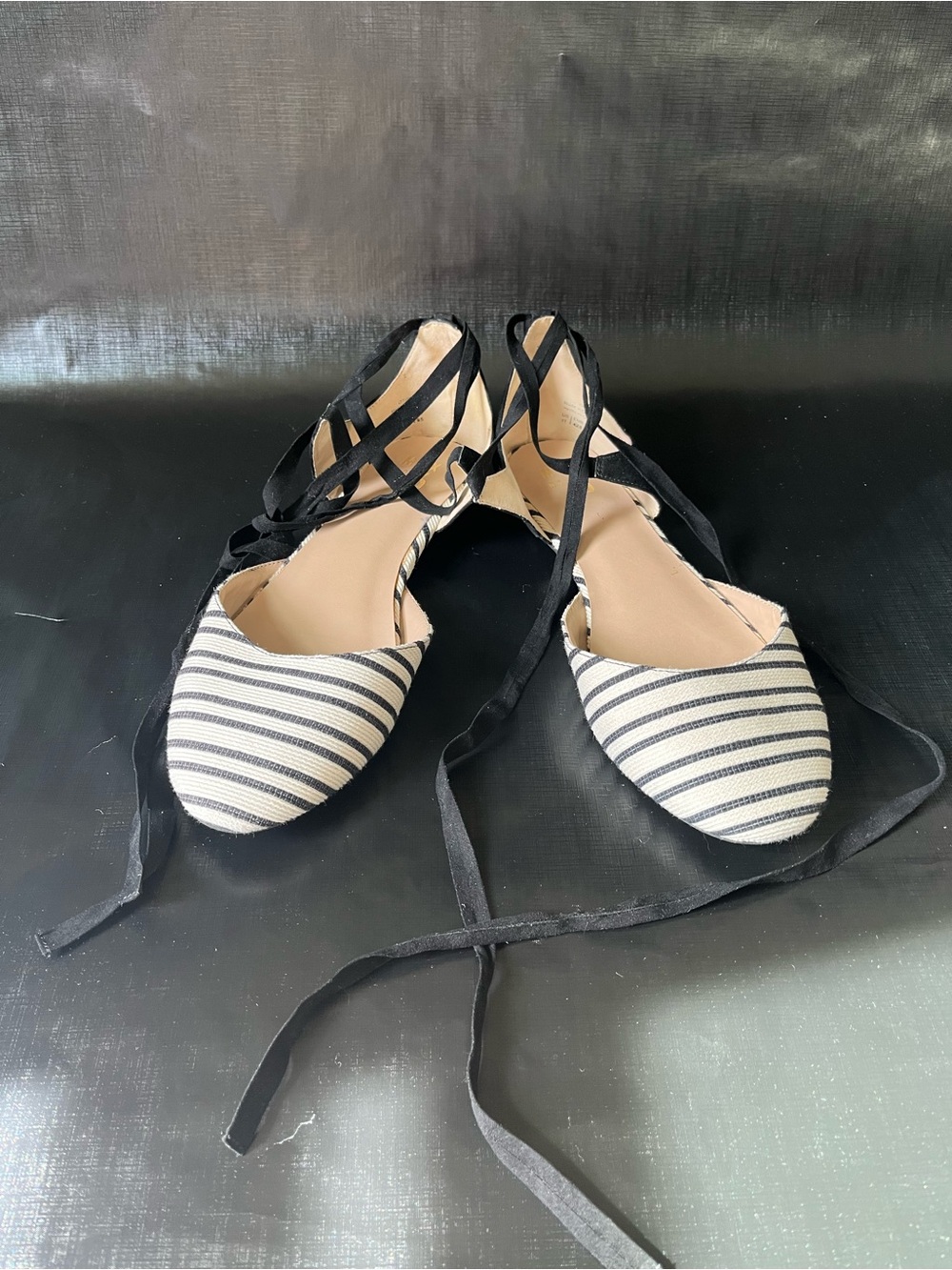 Mix No. 6 Striped Ankle-Tie Flats - Black & White